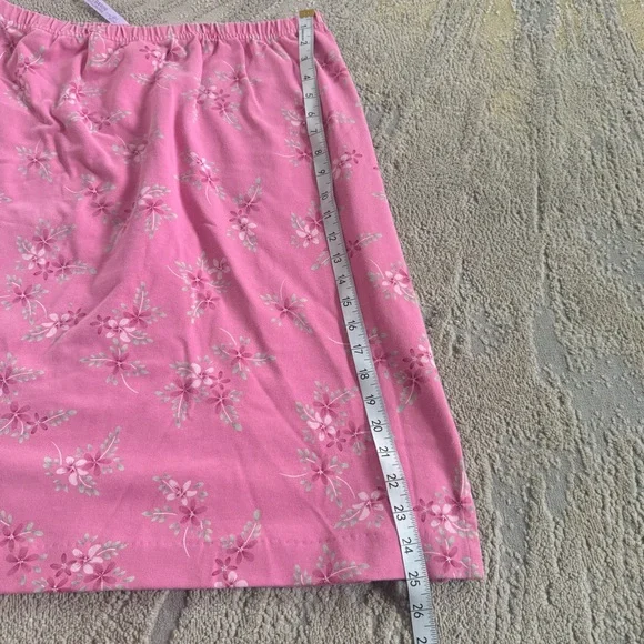LL Bean pink floral mini skirt pull on stretchy waist large petite - Picture 3 of 5